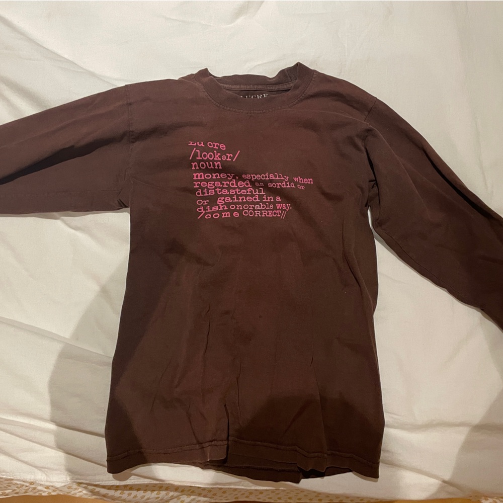Brown Long Sleeve Tee with Text Print